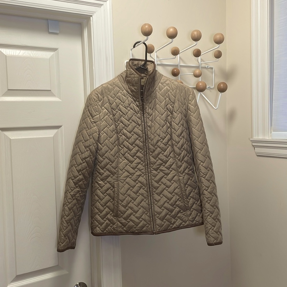 Cole Haan - Quilted Cozy Zip Up Jacket - Tan / Gold - S